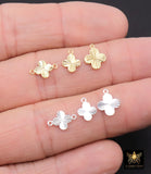 14 K Gold Filled Clover Charms or Connectors, 925 Sterling Silver 7 mm Links, Textured 8 mm Quatrefoil Links, 2 Holes