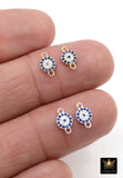 14 K Gold Filled Evil Eye Connectors, 925 Sterling Silver 6 mm CZ Micro Pave Sapphire Blue Links # 3657, Tiny Round Minimalist 2 Hole Links