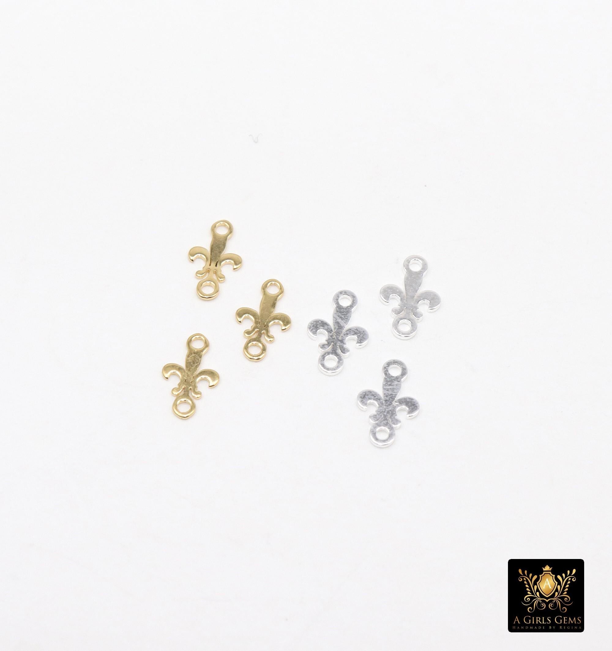 14 K Gold Filled Fleur De Leis Connectors, 925 Sterling Silver New Orleans Links # 3739, Small 4.7 x 7.5 mm Louisiana Mardi Gras Jewelry