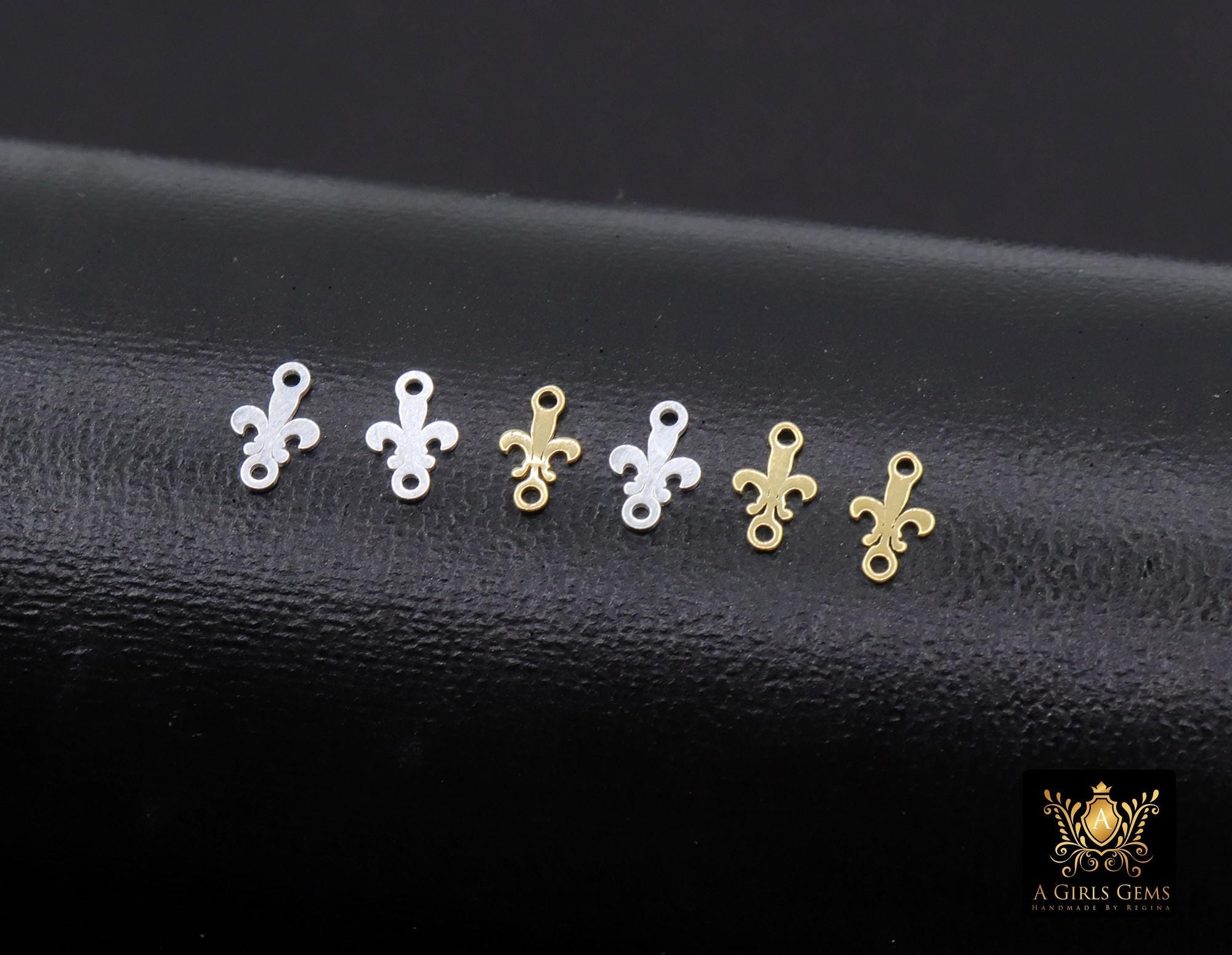 14 K Gold Filled Fleur De Leis Connectors, 925 Sterling Silver New Orleans Links # 3739, Small 4.7 x 7.5 mm Louisiana Mardi Gras Jewelry