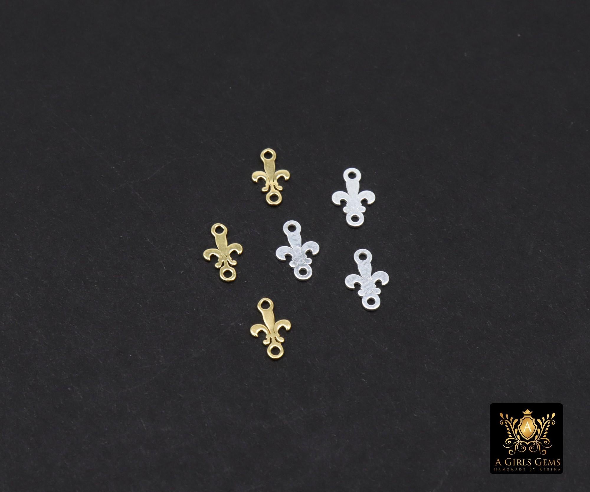 14 K Gold Filled Fleur De Leis Connectors, 925 Sterling Silver New Orleans Links # 3739, Small 4.7 x 7.5 mm Louisiana Mardi Gras Jewelry