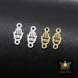 14 K Gold Filled Hamsa Connectors, 925 Sterling Silver Evil Eye Links # 3661, 3.6 x 8.3 mm Tiny Palm Hand Shaped Hand Fatima