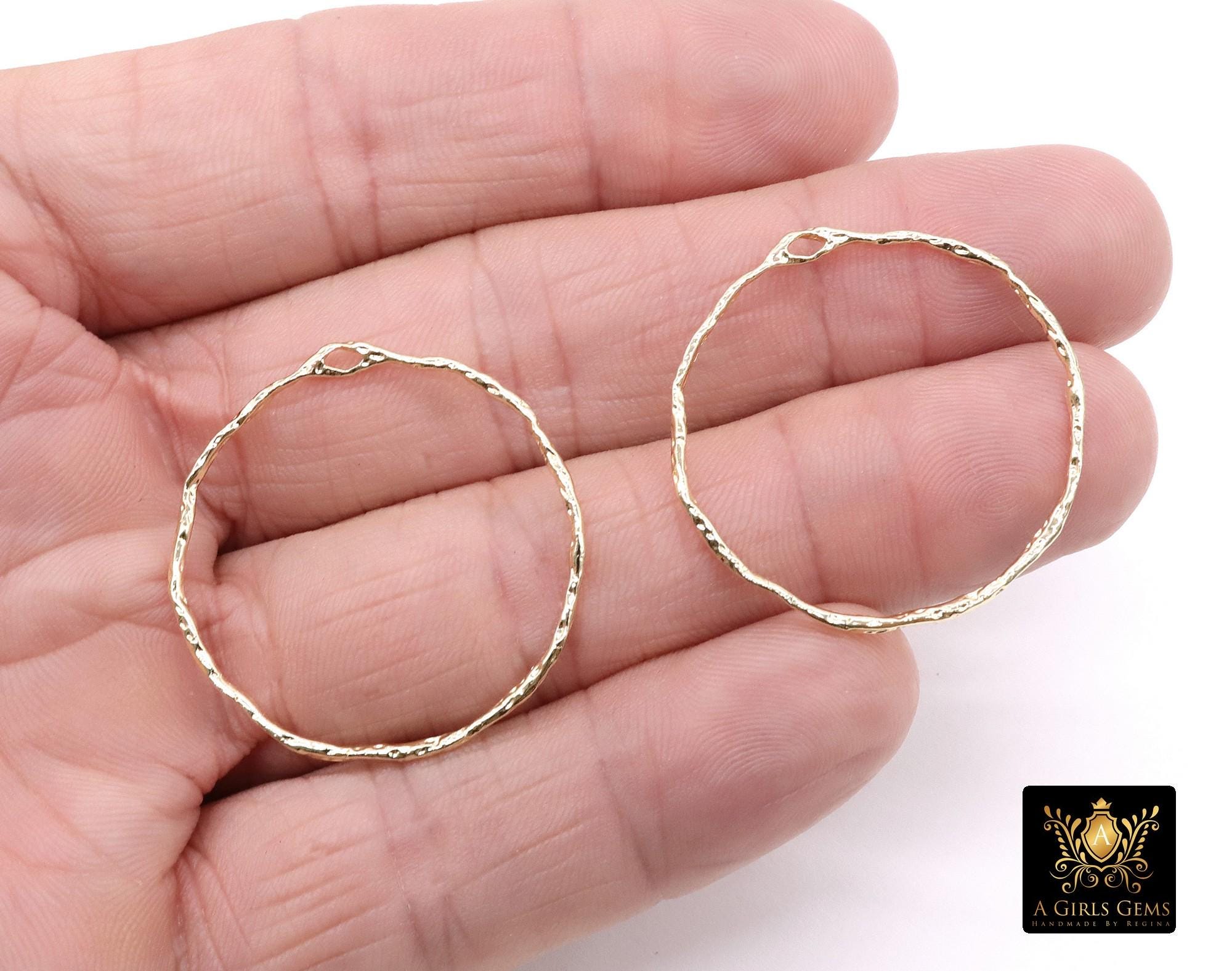 Textured Gold Round Hoop Ear Rings, 36 mm Gold Charms, High Quality Light Weight Wire Hoops Finding, Scarf Charms