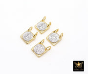 Gold St. Benito Scapular, 10 mm Cross Silver St. Benedict Rectangle Square Charms # 555, Mixed Metal Religous Medals