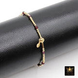 14 K Gold Filled Beaded Garnet Stretchy Bracelet, Dainty Tube Gemstone Stacking Bracelet, Handmade Red January Birthstone Gemstone Bracelet