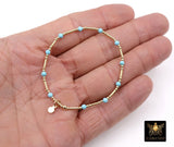 14 K Gold Filled Beaded Blue Turquoise Stretchy Bracelet, Dainty Tube Gemstone Stacking Bracelet, Handmade December Birthstone
