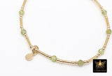 14 K Gold Filled Beaded Peridot Stretchy Bracelet, Dainty Tube Stacking Bracelet, Handmade Green Gemstone Bracelet