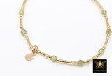 14 K Gold Filled Beaded Peridot Stretchy Bracelet, Dainty Tube Stacking Bracelet, Handmade Green Gemstone Bracelet, August Birthstone