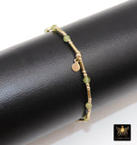 14 K Gold Filled Beaded Peridot Stretchy Bracelet, Dainty Tube Stacking Bracelet, Handmade Green Gemstone Bracelet