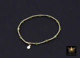 14 K Gold Filled Beaded Peridot Stretchy Bracelet, Dainty Tube Stacking Bracelet, Handmade Green Gemstone Bracelet