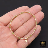 14 K Gold Filled Beaded Peridot Stretchy Bracelet, Dainty Tube Stacking Bracelet, Handmade Green Gemstone Bracelet