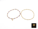 14 K Gold Filled Beaded Amethyst Stretchy Bracelet, Dainty Tube Purple Gemstone Stacking, Handmade February Birthstone Waterproof Bracelet