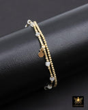 14 K Gold Filled Beaded Opal Stretchy Bracelet, Dainty Tube Gemstone Stacking Bracelet, Handmade October Birthstone Opalite White Bracelet