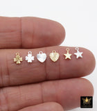 14 K Gold Filled Clover Charms, 925 Sterling Silver 7 mm Hearts # 3653, 6 mm Star Charms