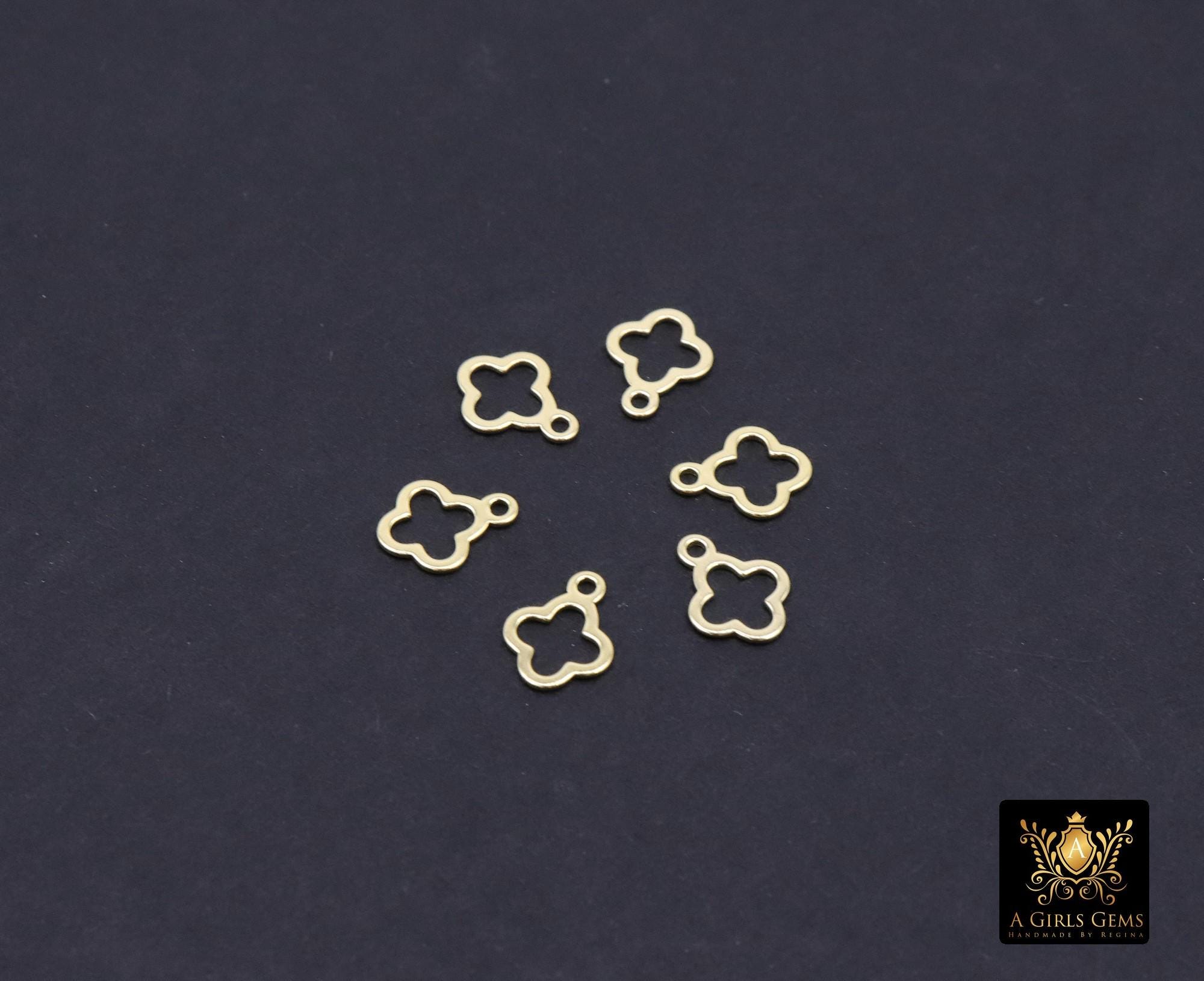 14 K Gold Filled Clover Charms, 6 mm Quatrefoil Charms # 3843, 925 Sterling Silver 7 mm Quatrefoil Charms