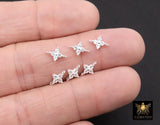 925 Sterling Silver CZ Clover Connectors, 14 K Gold Filled 6 mm Cubic Zirconia Quatrefoil Perpendicular Links # 3668, Minimulist