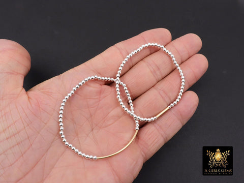14K Gold Filled Beaded Short Straight Bar Bracelet, 925 Sterling Silver Mixed Metal Stretchy Curve Bar Stacking Bracelets, Custom Made To Order
