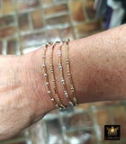 Mixed Metal Beaded Bar Bracelet, 925 Sterling Silver and 14 K Gold Filled Stretchy Short Tube Bar Stacking Bracelets, Handmade