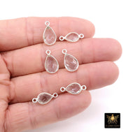 Silver Clear Teardrop Connectors, Gold Over 925 Sterling Silver Charms # 3663, Oval Clear Crystal Quartz Links
