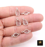 Silver Clear Teardrop Connectors, Gold Over 925 Sterling Silver Charms # 3225, Oval Clear Crystal Quartz Links