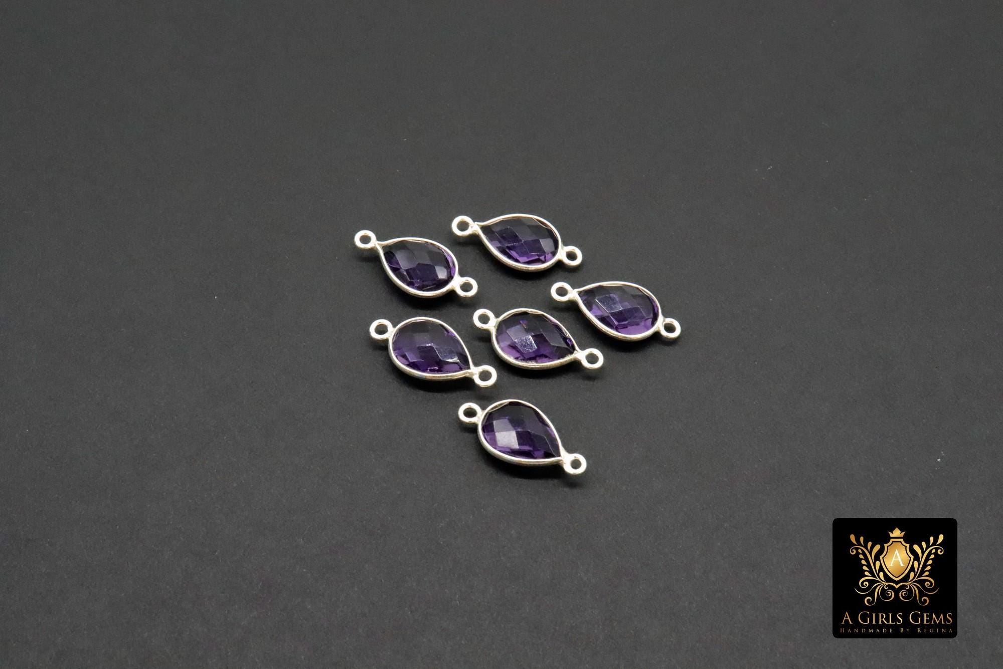 Silver Purple Teardrop Connectors, 925 Sterling Silver Links # 3225, Oval Amethst Links, 10 x 21 mm Bridesmaid Jewelry