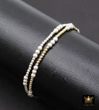 Mixed Metal Beaded Bracelet, 925 Sterling Silver and 14 K Gold Filled Sparkle Stardust Stretchy Women's Bangle, Stacking Bracelets