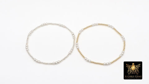Mixed Metal Beaded Bracelet, 925 Sterling Silver and 14 K Gold Filled Sparkle Stardust Women's Stretchy, Stacking