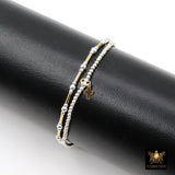 Mixed Metal Beaded Bar Bracelet, 925 Sterling Silver and 14 K Gold Filled Stretchy Cross Charms Stacking Bracelets, Handmade Waterproof
