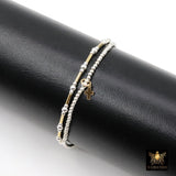 Mixed Metal Beaded Bar Bracelet, 925 Sterling Silver and 14 K Gold Filled Stretchy Cross Charms Stacking Bracelets, Handmade Bracelet