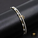 Mixed Metal Beaded Bar Bracelet, 925 Sterling Silver and 14 K Gold Filled Stretchy Cross Charms Stacking Bracelets, Handmade Waterproof