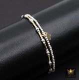 Mixed Metal Beaded Bar Bracelet, 925 Sterling Silver and 14 K Gold Filled Stretchy Cross Charms Stacking Bracelets, Handmade Bracelet