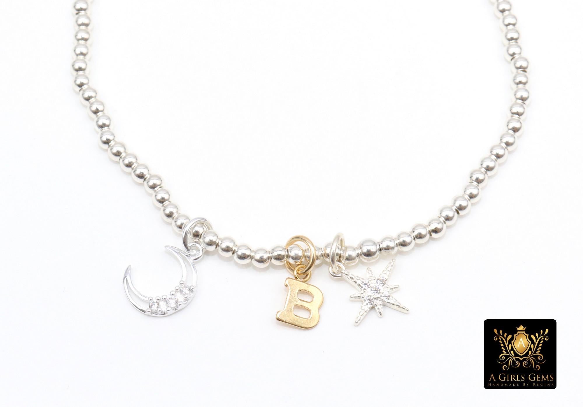 Mixed Metal Beaded Bar Bracelet, 925 Sterling Silver and 14 K Gold Filled Stretchy Cross Charms Stacking Bracelets, Handmade Bracelet