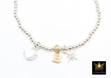 Mixed Metal Beaded Bar Bracelet, 925 Sterling Silver and 14 K Gold Filled Stretchy Cross Charms Stacking Bracelets, Handmade Waterproof