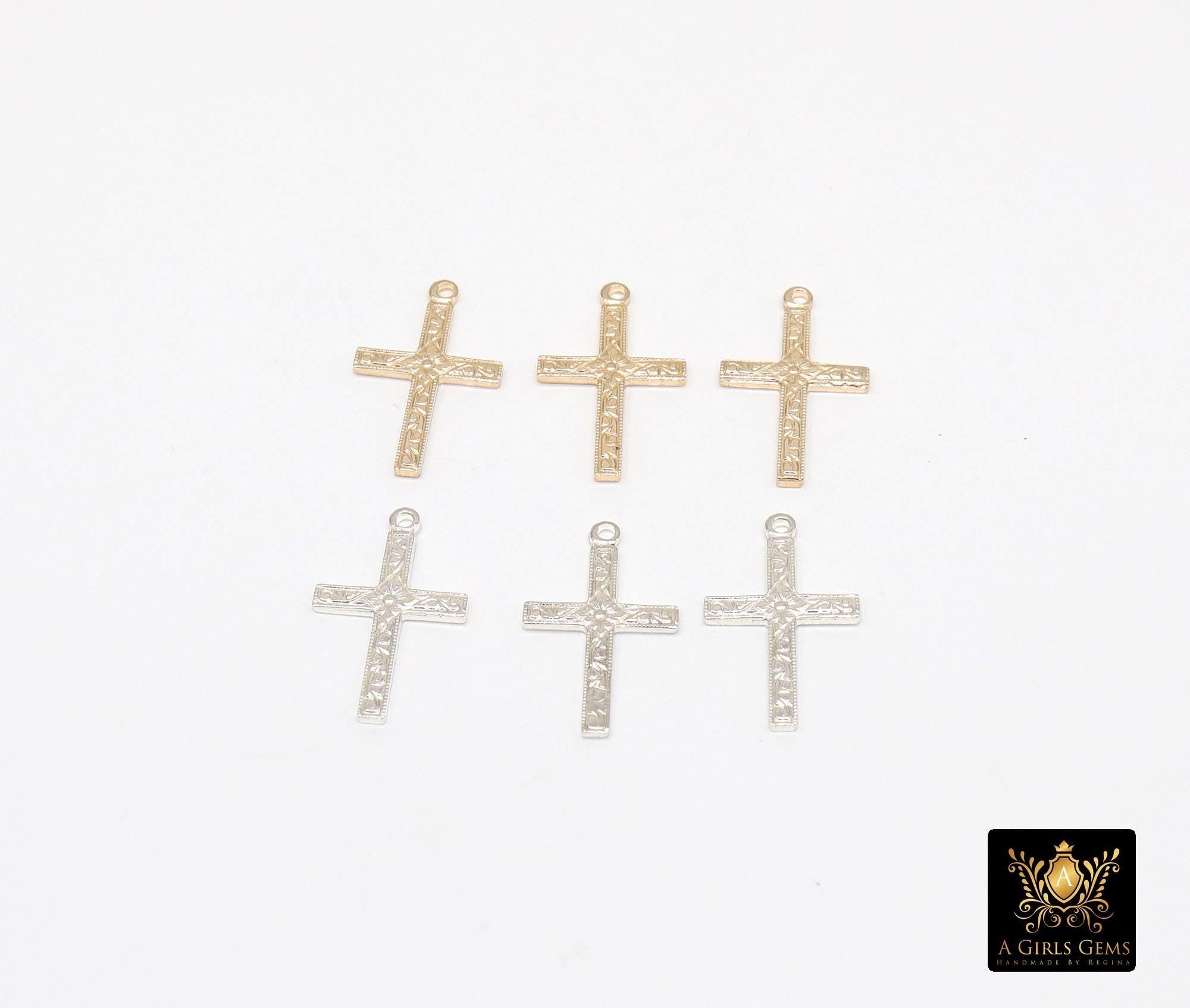 14 K Gold Filled Cross Charms, 925 Sterling Silver 16 mm Gold Filigree Textured Crosses # 2274, Pattern Textured 14 20 Jewelry