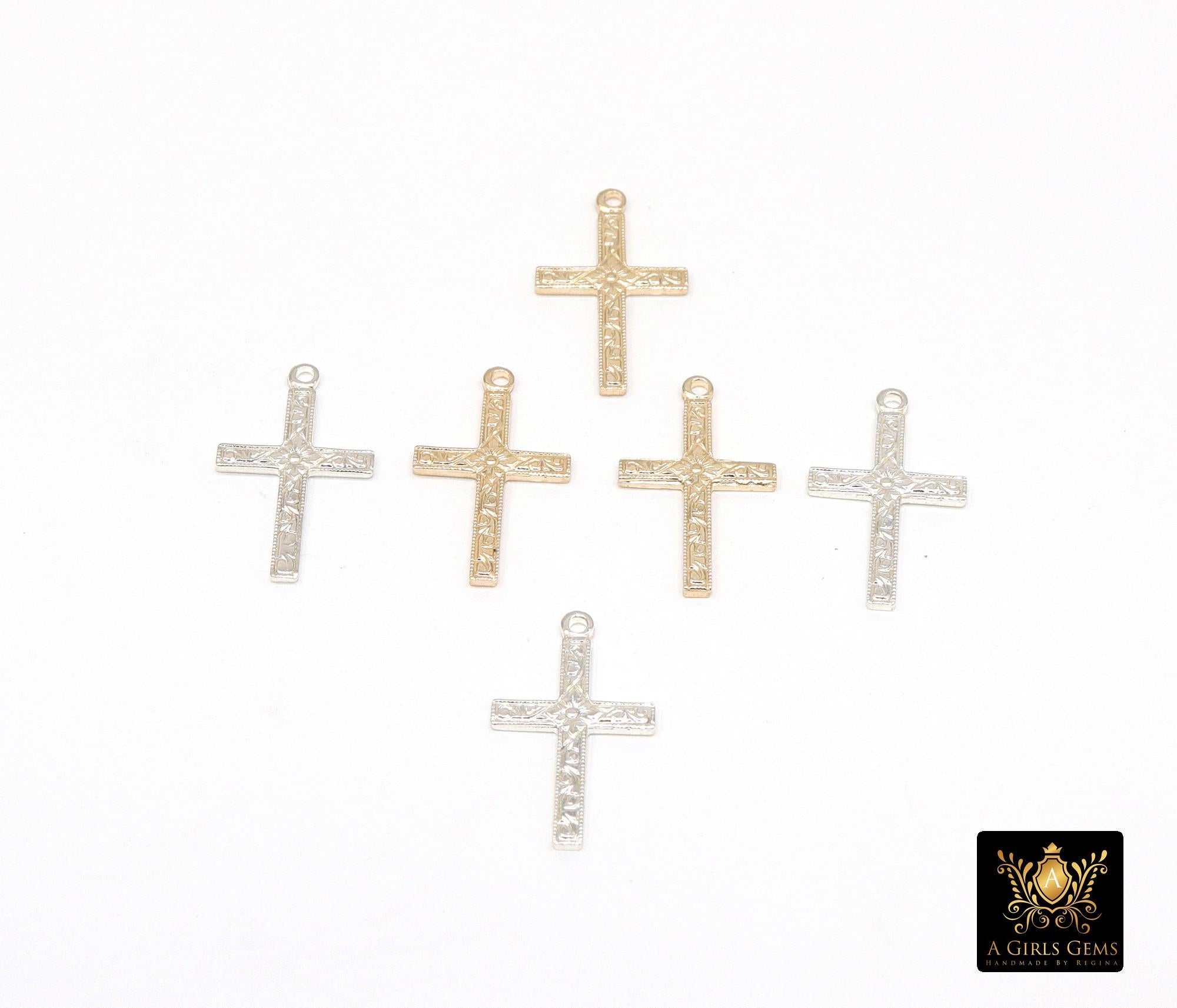 14 K Gold Filled Cross Charms, 925 Sterling Silver 16 mm Gold Filigree Textured Crosses # 2274, Pattern Textured 14 20 Jewelry