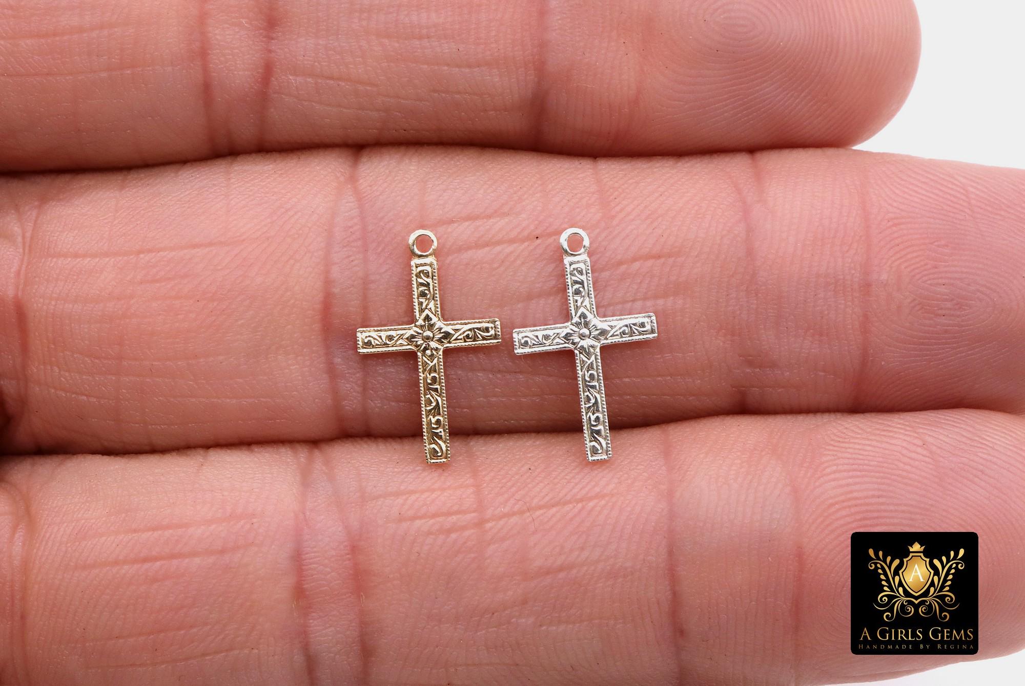 14 K Gold Filled Cross Charms, 925 Sterling Silver 16 mm Gold Filigree Textured Crosses # 2274, Pattern Textured 14 20 Jewelry