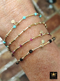 14 K Gold Filled Beaded Blue Turquoise Stretchy Bracelet, Dainty Tube Gemstone Stacking Bracelet, Handmade December Birthstone