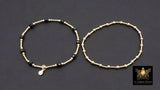14K Gold Filled Beaded Black Onxy Stretchy Bracelet, Dainty Tube Bar Charm Stacking, Handmade Gold And Black Semi Precious Gemstone Bracelet