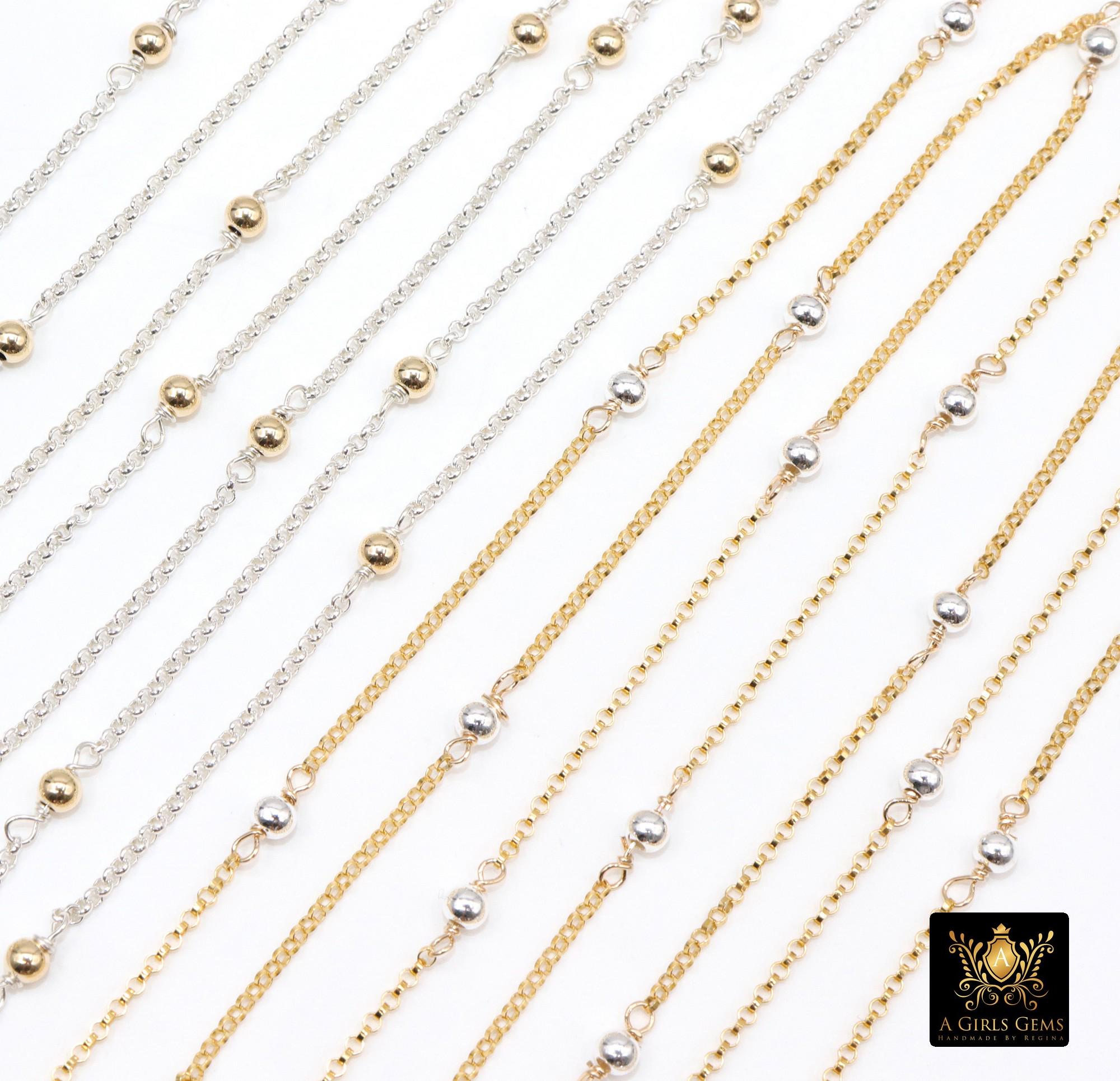 14 K Gold Filled Satellite Rolo Chains, 925 Sterling Silver Rolo 3 mm Beaded CH# 926, 14 20 Unfinished By Foot