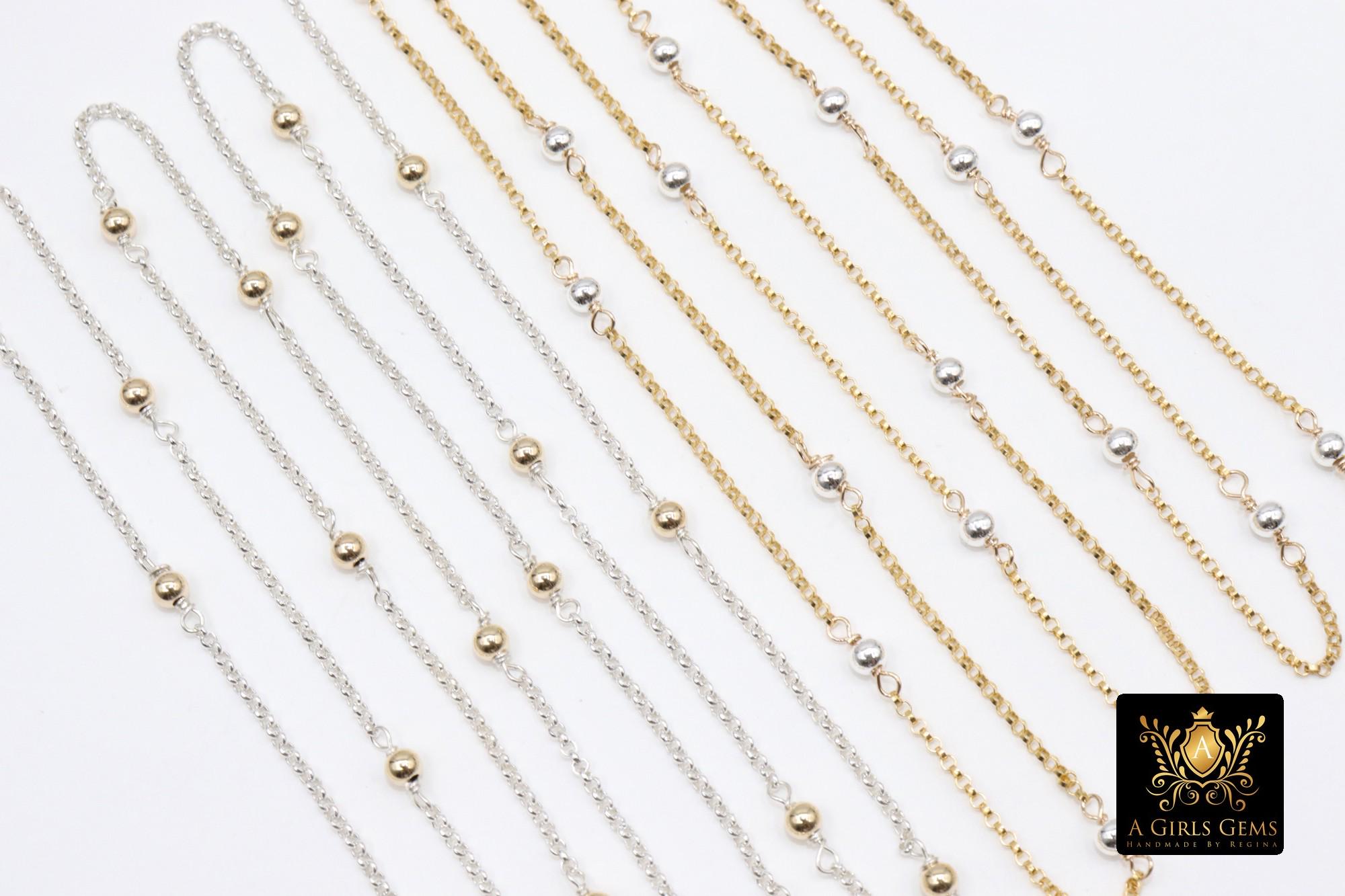14 K Gold Filled Satellite Rolo Chains, 925 Sterling Silver Rolo 3 mm Beaded CH# 926, 14 20 Unfinished By Foot