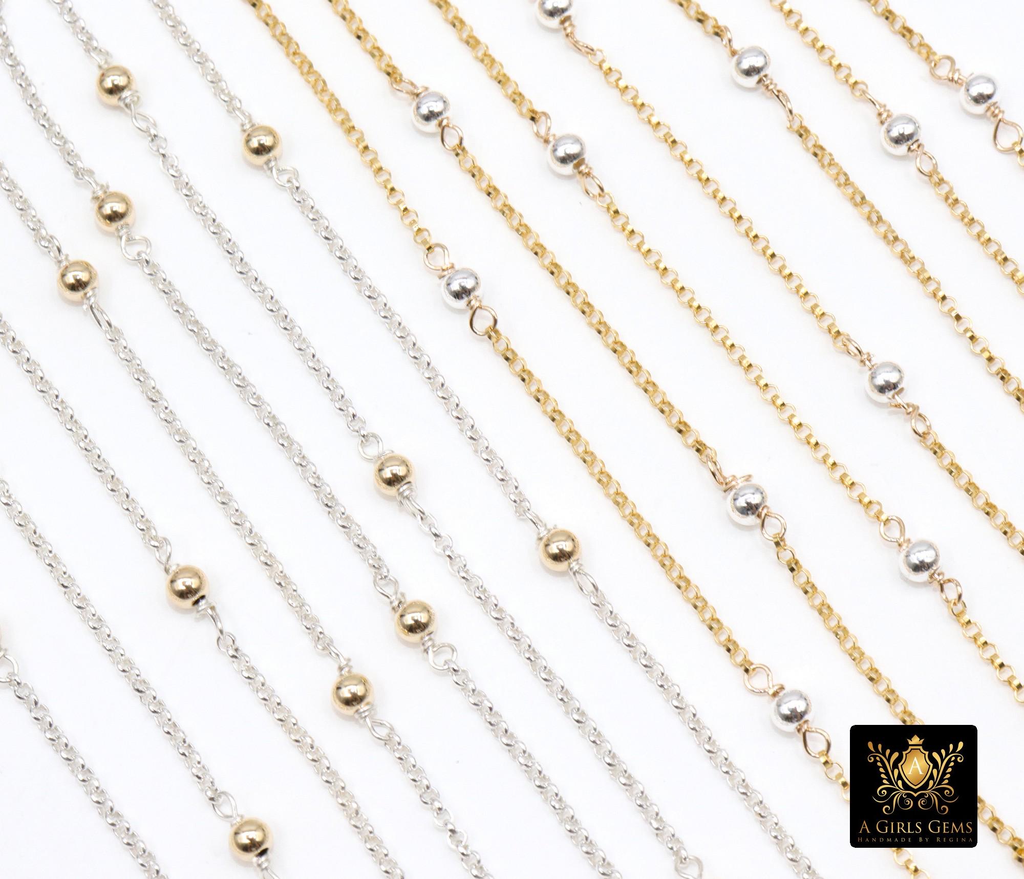 14 K Gold Filled Satellite Rolo Chains, 925 Sterling Silver Rolo 3 mm Beaded CH# 926, 14 20 Unfinished By Foot