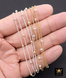 Mixed Metal Satellite Rolo Chains, 925 Sterling Silver Rolo or 14 K Gold Filled 3 mm Beaded CH# 924, Two Tone Unfinished By Foot CH# 889