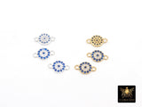 14 K Gold Filled Evil Eye Connectors, 925 Sterling Silver 6 mm CZ Micro Pave Sapphire Blue Links # 3889, Tiny Round Minimalist 2 Hole Links