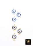 14 K Gold Filled Evil Eye Connectors, 925 Sterling Silver 6 mm CZ Micro Pave Sapphire Blue Links # 3657, Tiny Round Minimalist 2 Hole Links