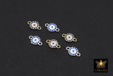 14 K Gold Filled Evil Eye Connectors, 925 Sterling Silver 6 mm CZ Micro Pave Sapphire Blue Links # 3657, Tiny Round Minimalist 2 Hole Links