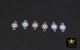 14 K Gold Filled Evil Eye Connectors, 925 Sterling Silver 6 mm CZ Micro Pave Sapphire Blue Links # 3657, Tiny Round Minimalist 2 Hole Links