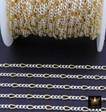 14 K Gold Filled Figaro Chains, 6.2 mm 925 Sterling Silver Unfinished Paperclip By The Foot CH# 845, Long and Short Rolo Link Chains