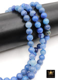 Natural Blue Aventurine Beads, Smooth Round Beads in Blue and Gray Blends BS # 37, sizes 8 mm 14.75 inch FULL Strands