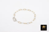 14 K Gold Filled Paperclip Chain Link Bracelet, 925 Sterling Silver Two Tone Mixed Metal Oval Gold Link Bracelet, Large Lobster