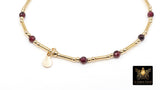 14 K Gold Filled Beaded Garnet Stretchy Bracelet, Dainty Tube Gemstone Stacking Bracelet, Handmade Red January Birthstone Gemstone Bracelet